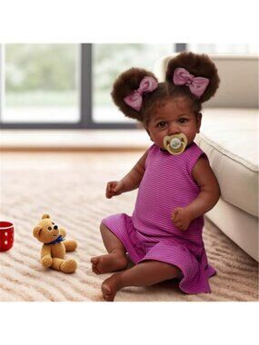 22 Inch Black Reborn Baby Girl Doll Hand Painted Veins Palm Lines Complete Set
